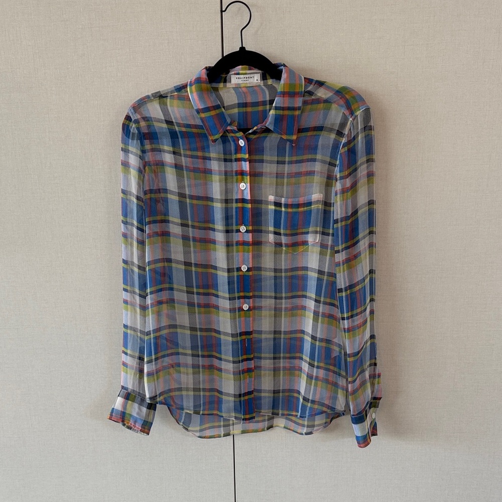 Equipment Multicolor Plaid Sheer Blouse